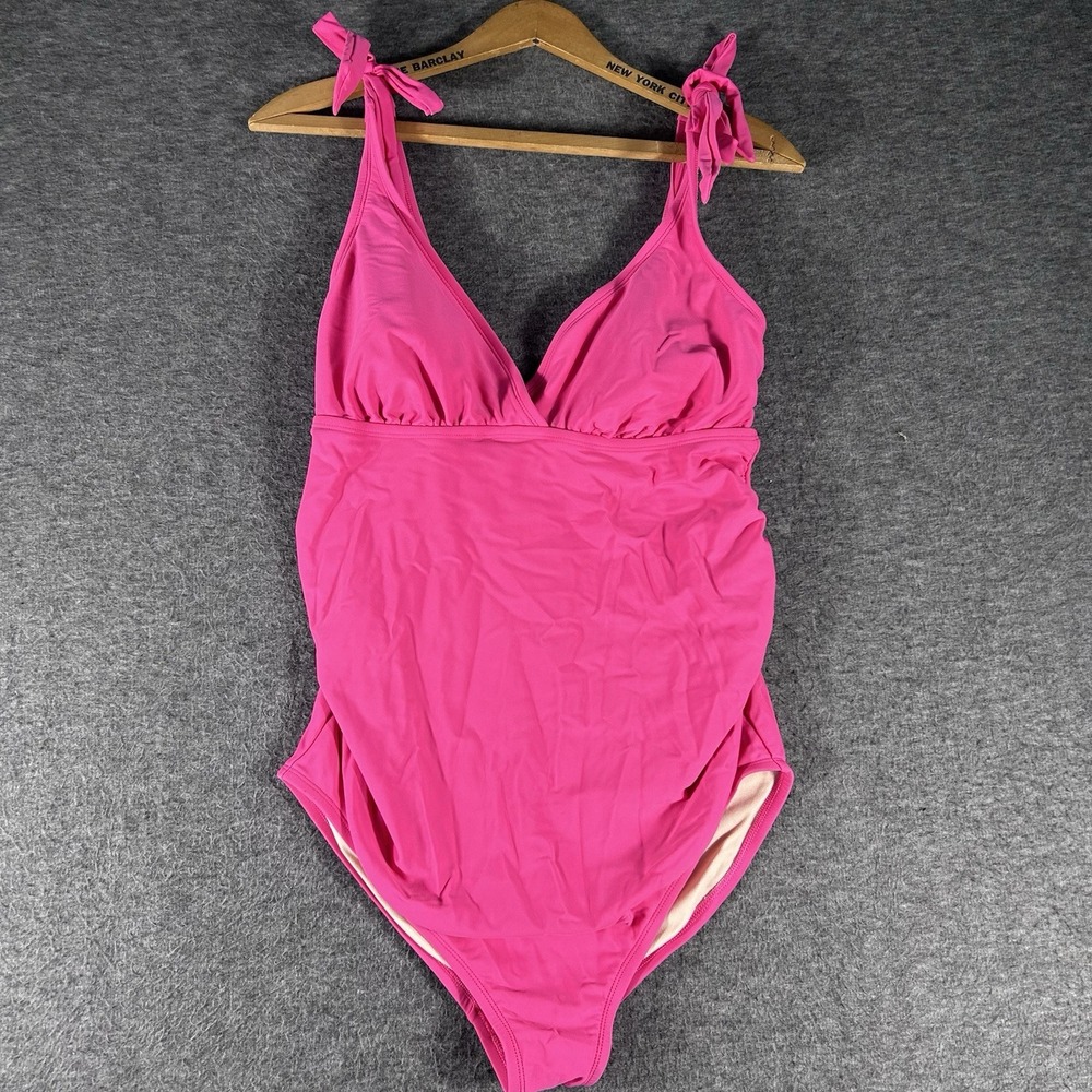 Isabel Maternity Hot Pink One Piece Swimsuit Size M Tie Shoulder Beach Resort